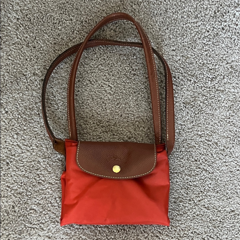 Longchamp Le Pliage Shopping Modele Depose Red and Brown Women's Convertible Bag